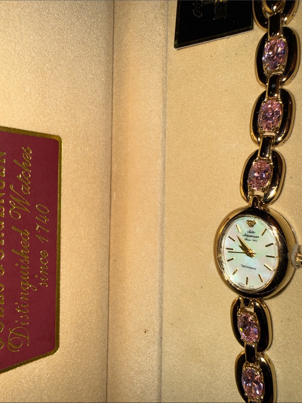 Vintage Jules Jurgensen Ladies Watch Bracelet with Pink Stones